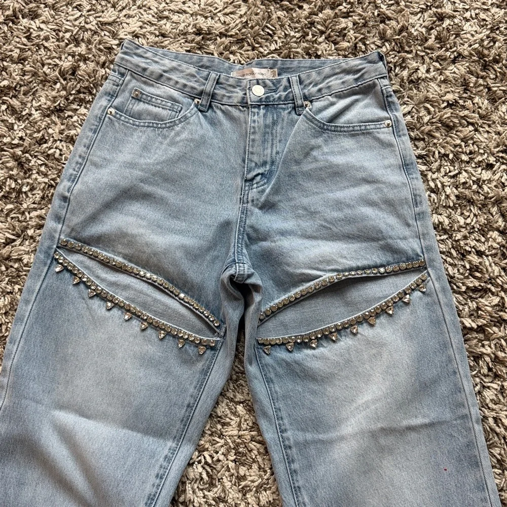 Torn By Ronny Kobo Mariah Jeans Rhinestone Cutout Straight Leg Denim 27/4 - Picture 4 of 9